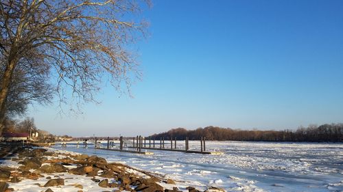 Scenic view of frozen sea against clear sky