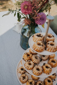 High angle view of muffins on table