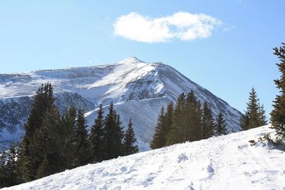 Scenic view of snowcapped mountains against sky