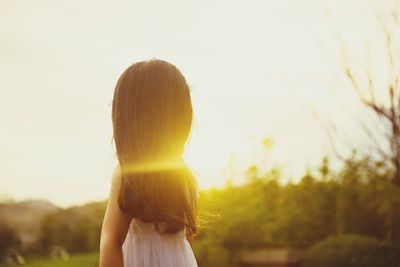 Rear view of a man against sunset