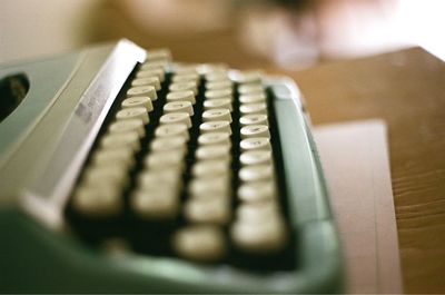 Close-up of camera on table