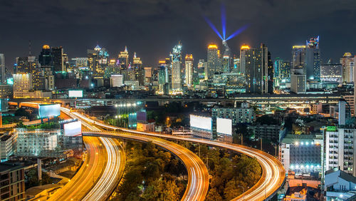 Bangkok city - aerial view of bangkok city downtown cityscape urban skyline at night 