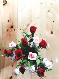 High angle view of roses on table