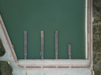 High angle view of metal window on wall