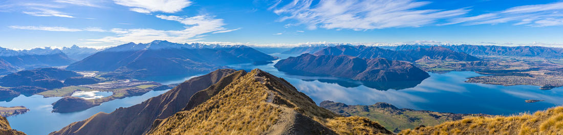 Panoramic view of snowcapped mountains against sky