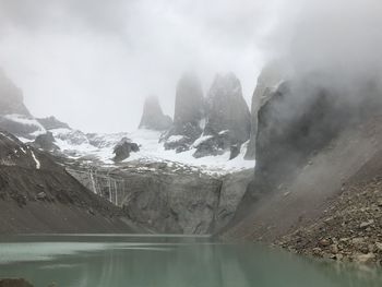 Panoramic view of lake against sky during winter