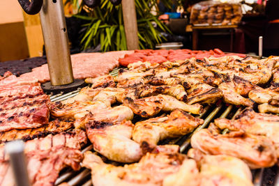 Close-up of meat on barbecue grill