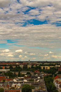 High angle shot of townscape against sky