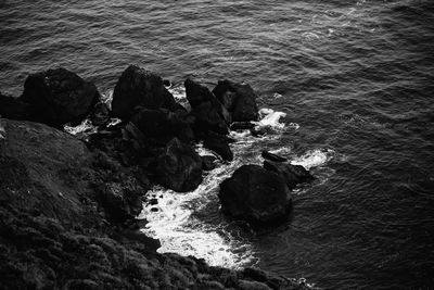 High angle view of rocks in sea