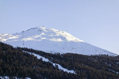 Scenic view of snowcapped mountain against clear sky
