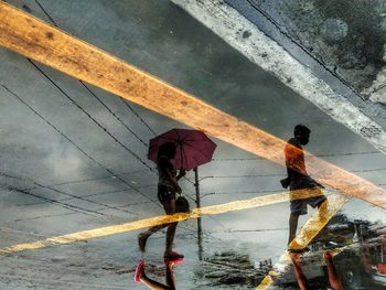 High angle view of people in water