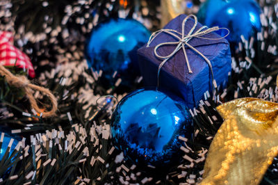 Close-up of illuminated christmas tree