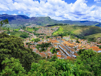 High angle view of landscape against cloudy sky