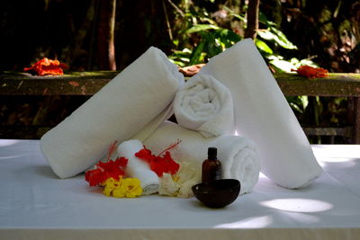 Close-up of flowers on table