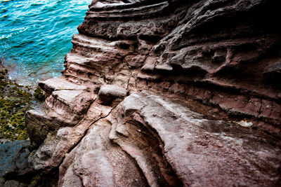 Low angle view of rock formation in sea