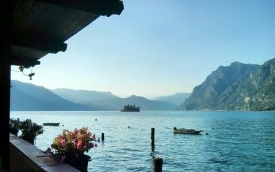 Scenic view of bay against clear sky