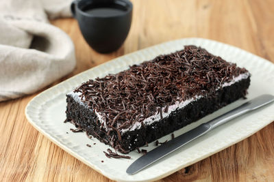 Close-up of cake in plate on table