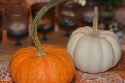 Close-up of pumpkins on table