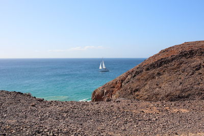 Scenic view of sea against clear sky