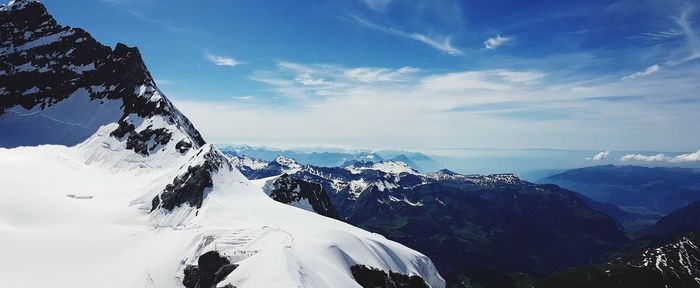 Scenic view of snowcapped mountains against sky