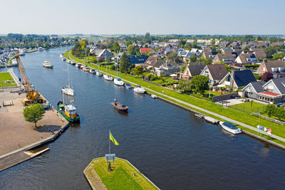 Aerial from the city lemmer at the ijsselmeer in the netherlands