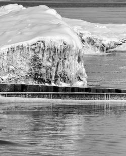 Frozen ice formations along lake michigan shore in winter