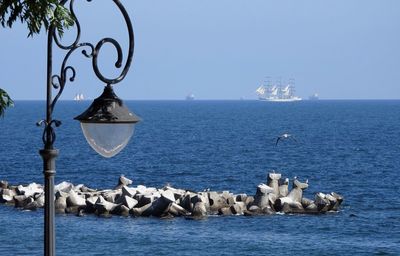 Scenic view of sea against clear sky