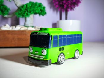 Close-up of toy car on table