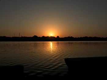 Scenic view of lake against sky during sunset