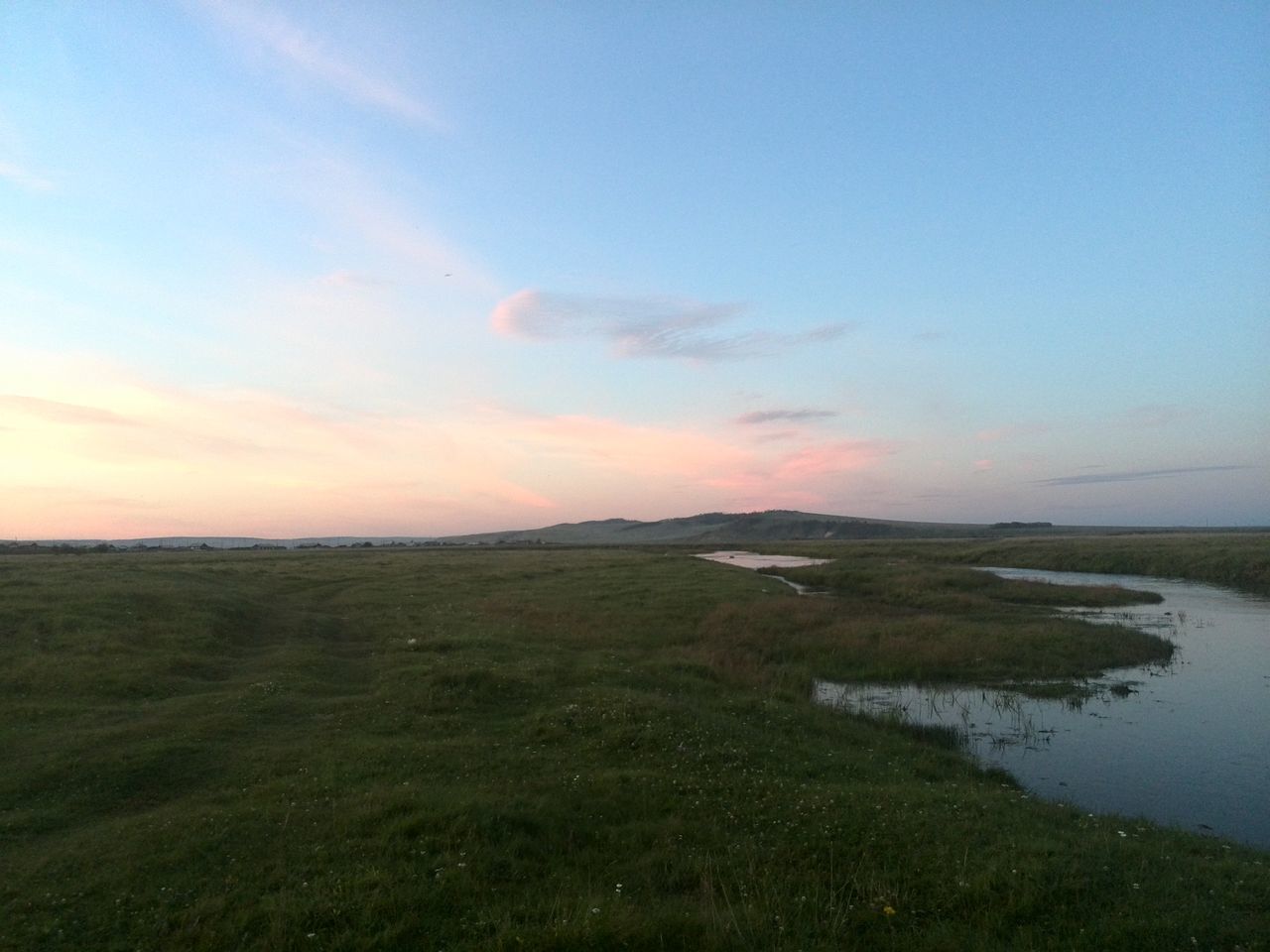 tranquil scene, tranquility, scenics, grass, beauty in nature, sky, water, landscape, nature, idyllic, field, sea, horizon over land, non-urban scene, green color, lake, horizon over water, grassy, remote, countryside