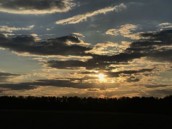 Silhouette trees on field against sky at sunset