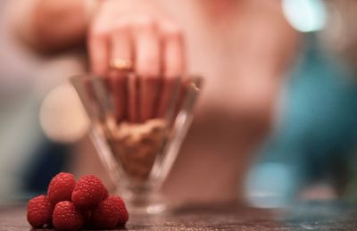 Close-up of strawberries on table