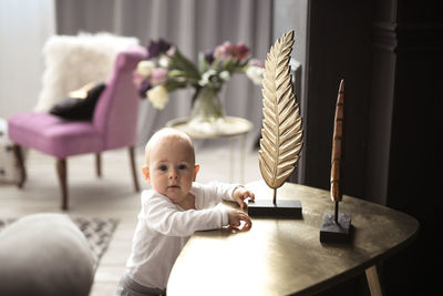 Portrait of boy playing with toys on table