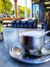 Close-up of coffee served on table