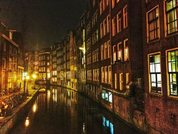 Illuminated building at night