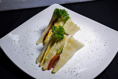 High angle view of meal served in plate