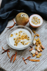 High angle view of food on cutting board