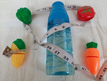 High angle view of multi colored pencils on table