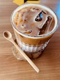 High angle view of coffee on table