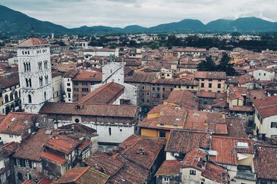 High angle view of townscape against sky