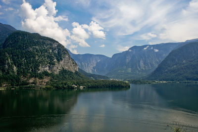 Scenic view of lake against cloudy sky