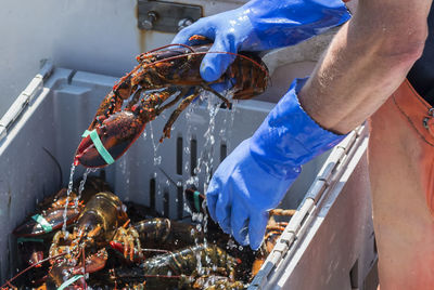 Midsection of man working at fish
