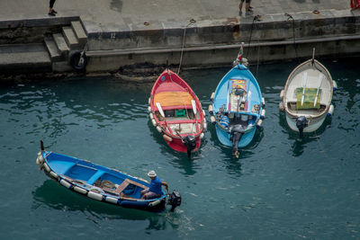 High angle view of boats in canal