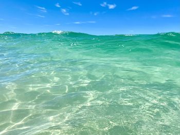 Scenic view of sea against blue sky