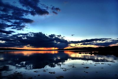 Scenic view of lake at sunset