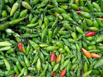 High angle view of chilli for sale in market