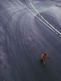 High angle view of motorcycle on road