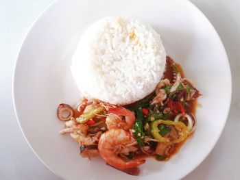 High angle view of meal served in plate