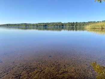 Scenic view of lake against clear blue sky
