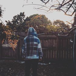 Rear view of a man on tree